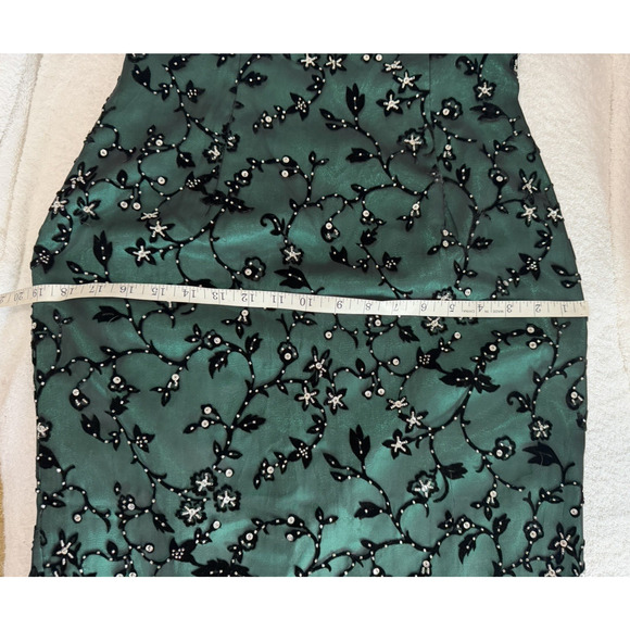 Vtg Silk Alyce Designs Maxi Green Velvet Beaded Sequin evening formal Glam Sz-10 - Picture 5 of 12